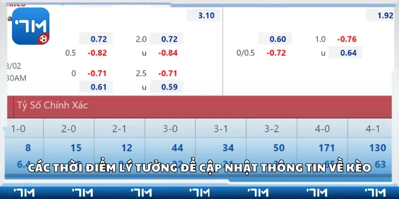 Các thời điểm lý tưởng để cập nhật thông tin về kèo