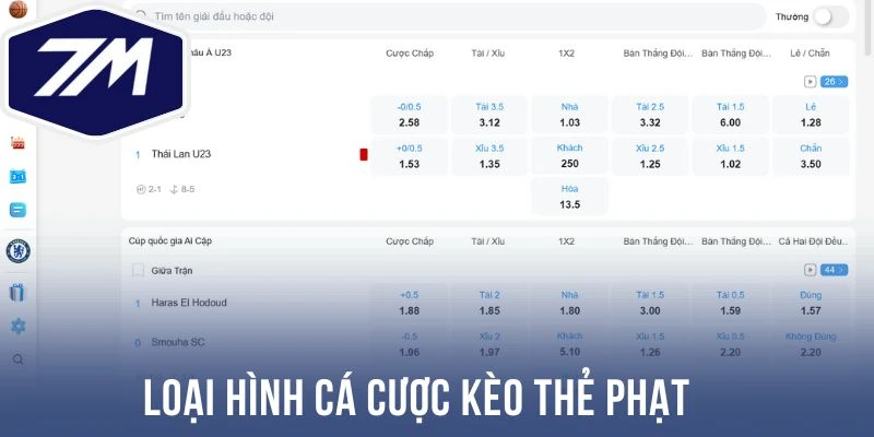 Loại hình cá cược kèo thẻ phạt