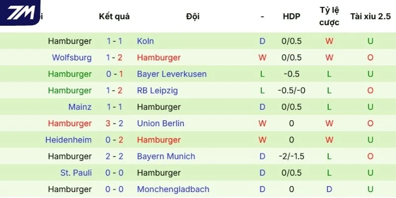 Hiệu quả ra sân của Hamburger SV